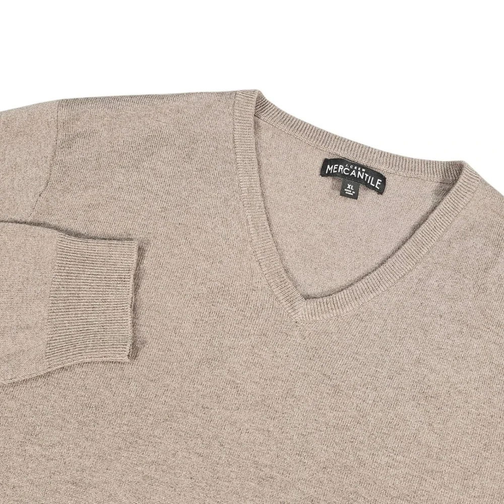J Crew Mercantile Mens Merino Wool Blend Sweater Tan V Neck Pullover XL